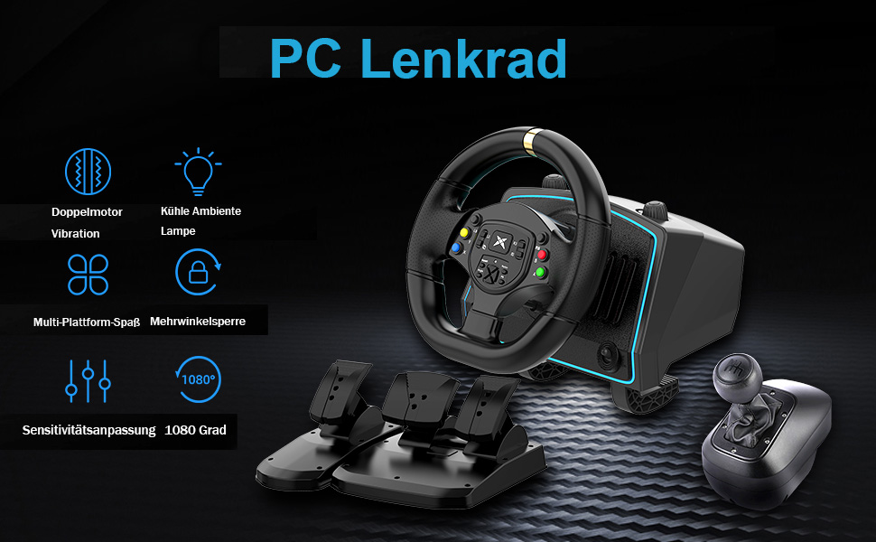 Руль для Xbox NBCP 1080 Grad з педалями та перемикачем швидкостей, сумісний з Xbox One/Series X|S/ PS4/ PS3/ PC/Switch