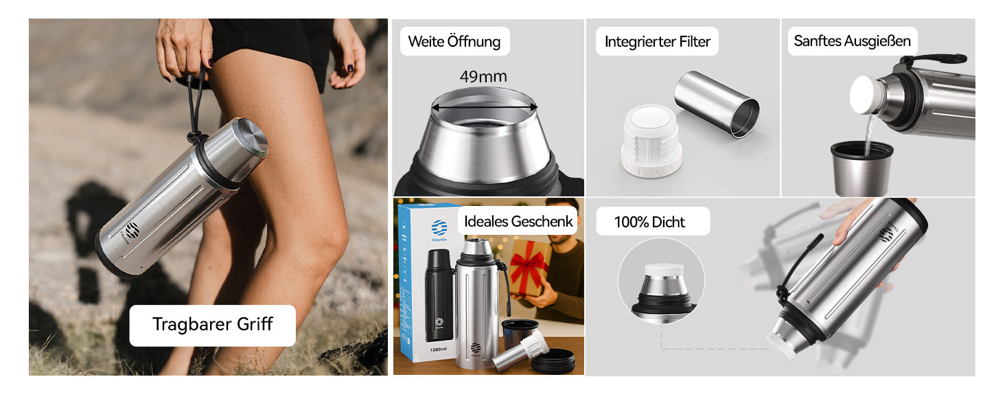 Термос Healter Thermoskanne 1л з чашкою (72 години холод & 24 години гаряче) - термофляга для кави, чаю, офісу, школи (зелений)