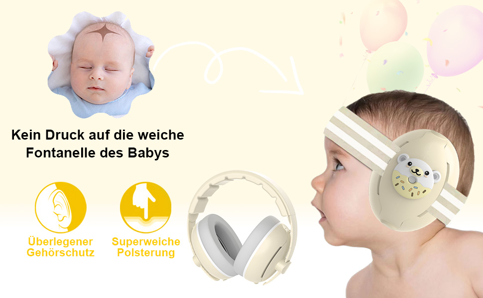 Навушники-захист вух для малюків 2-в-1, від 0 до 48 місяців, з регульованим обручем, шумопоглинання, бежевий