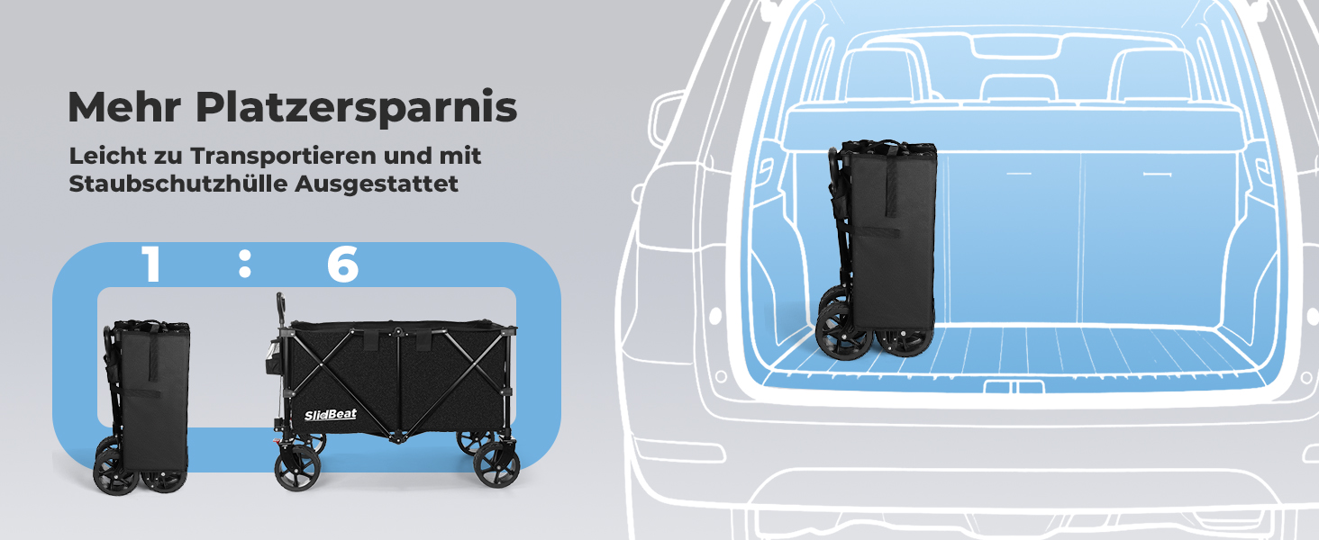 Візок-садок SLIDBEAT XXL 220L 200кг, складний, з гальмами, тримачем для напоїв, регульованою ручкою, колесами для бездоріжжя - для кемпінгу, саду, покупок, чорний