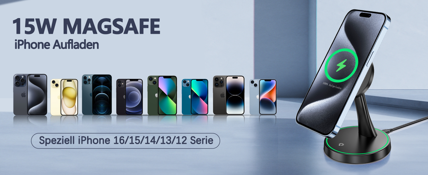 Бездротова зарядка MagSafe для iPhone 15/14/13/12, AirPods 3/2/Pro, 15W, з підсвічуванням