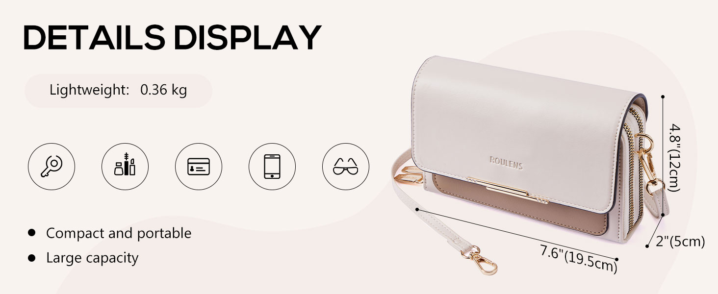 Сумка Roulens Klein через плече для жінок, чорна: невелика крос-боді сумка з екошкіри для паспорта та телефону, регульований ремінець