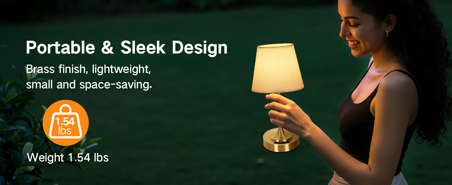 Акумуляторна LED настільна лампа OUTON з зарядкою та димером, 3 кольори світла, 4000mAh, до 60 год роботи, золота - 1 шт.