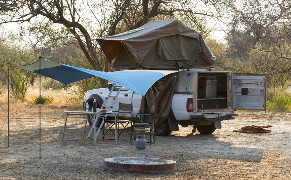 Тент Forceatt Zeltplane 3.7x4.3 м - ультралегкий, водонепроникний, з 6 кріпильними точками, анти-UV для кемпінгу та активного відпочинку (темно-синій & сірий)