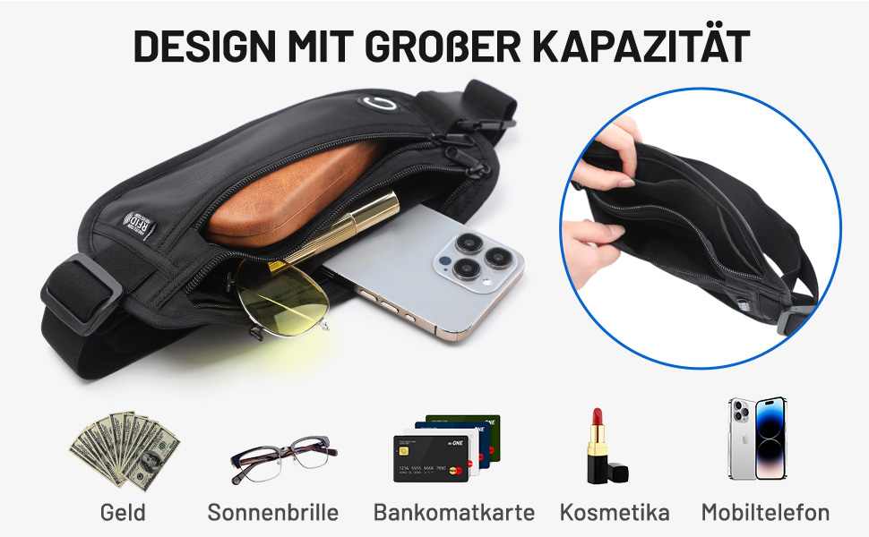Водонепроникна поясна сумка з RFID захистом та антикрадійним замком для подорожей та спорту (Чорний)