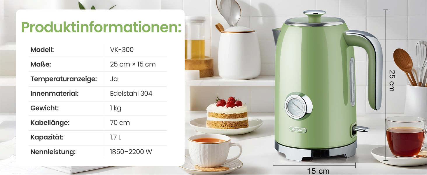 Набір чайник та тостер Retro Green, 1.7L, 2200W, нержавіюча сталь, з регулюванням температури