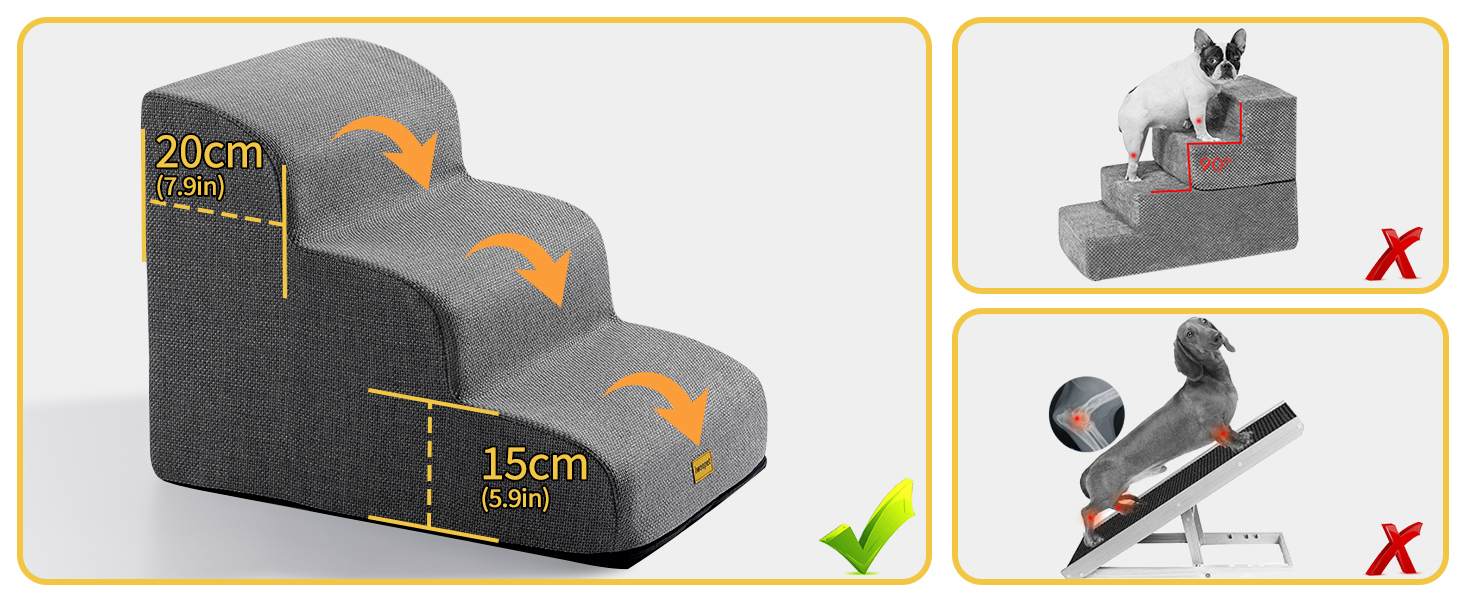 Сходинка для собак Gimars 30D з широкою сходинкою, 3 ступені, 40 см, знімний чохол та антиковзаюче покриття. Підходить для малих собак до дивану, ліжка, авто.