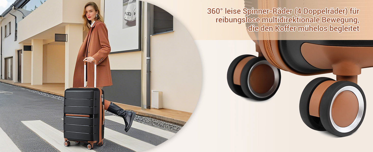 Чемодан туристичний British Traveller середнього розміру, 66 * 43.3 * 28.5 см, з TSA-замком, 8 коліс, з жорстким корпусом з PP, бежевий (чорний)