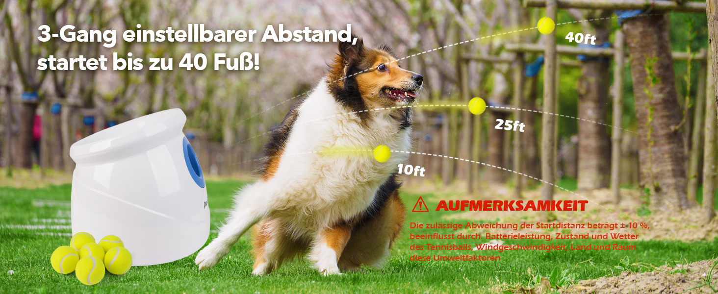 Автоматична машинка для метання м'ячів Pet Prime для великих собак, 10-40 футів, 6 тенісних м'ячів 2,5''