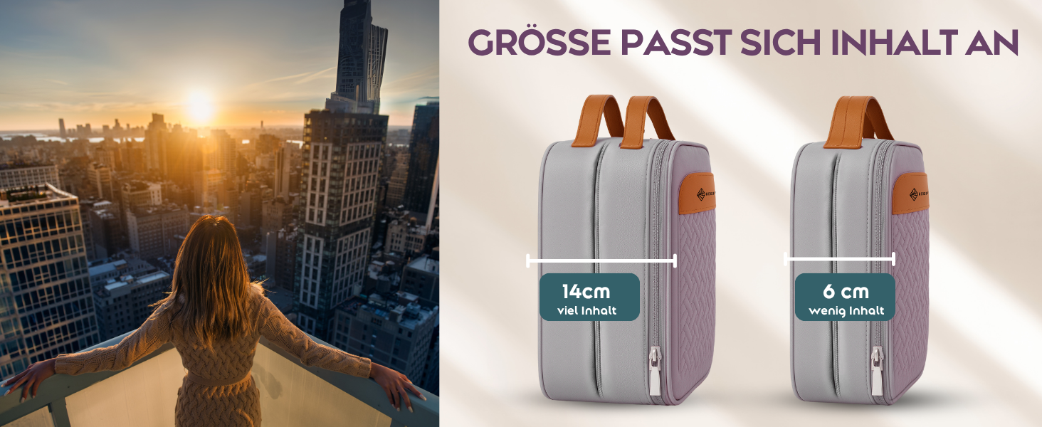 Косметичка для жінок велика 3-в-1 з гачком для підвішування, 4 відділення, відділення для прикрас та косметичка – практична дорожня косметичка сірого кольору