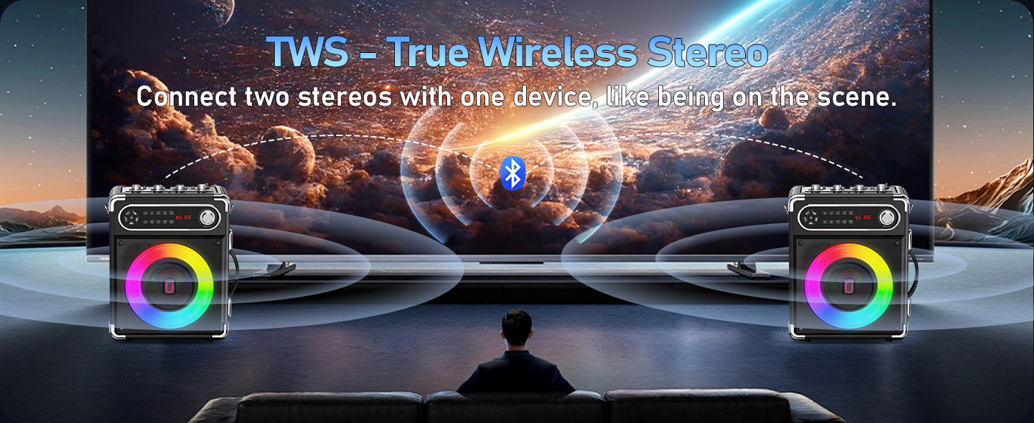 Караоке-машина JYX з 2 UHF-мікрофонами, Bluetooth-колонка з регулюванням басів/високих частот, пульт дистанційного керування та LED-підсвічуванням, підтримка TF-карт/USB, AUX IN, FM, REC, чорний колір