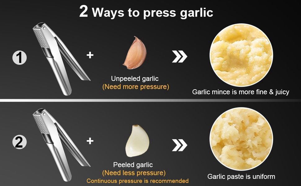 Прес для часнику та імбиру з нержавіючої сталі 18/8, велика чаша, не потребує очищення, стійкий до миття в посудомийній машині, гарантія 5 років