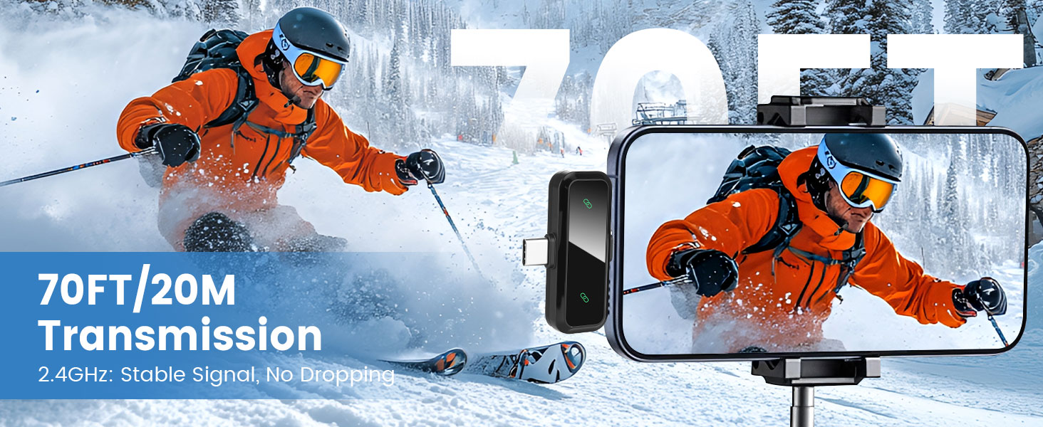 Беспроводной петличный микрофон Dual Set - Plug & Play, с автоматическим сопряжением, шумоподавлением, для iPhone, Android, USB-C устройств, YouTube, подкастов и видеосъемки