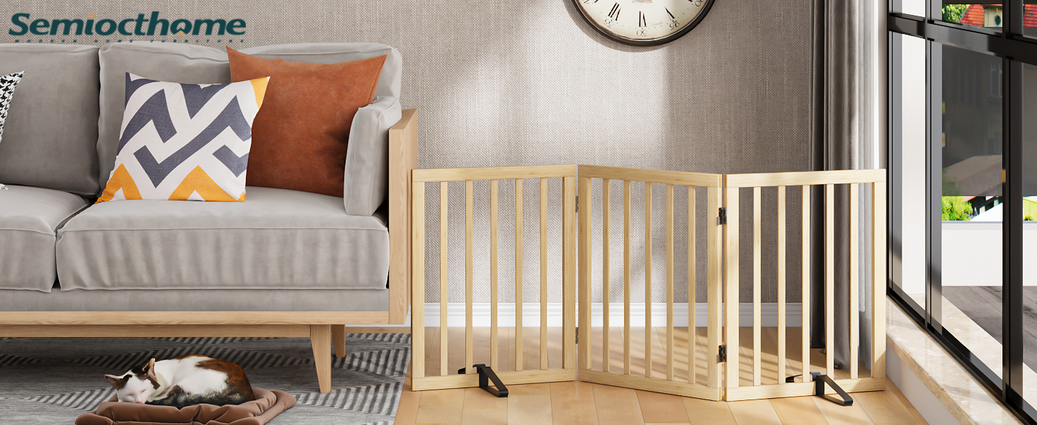 Бамбукове переносне захисне ґратка для собак Semiocthome, 3 секції, для дому, 61 см (H), розширюється до 140 см