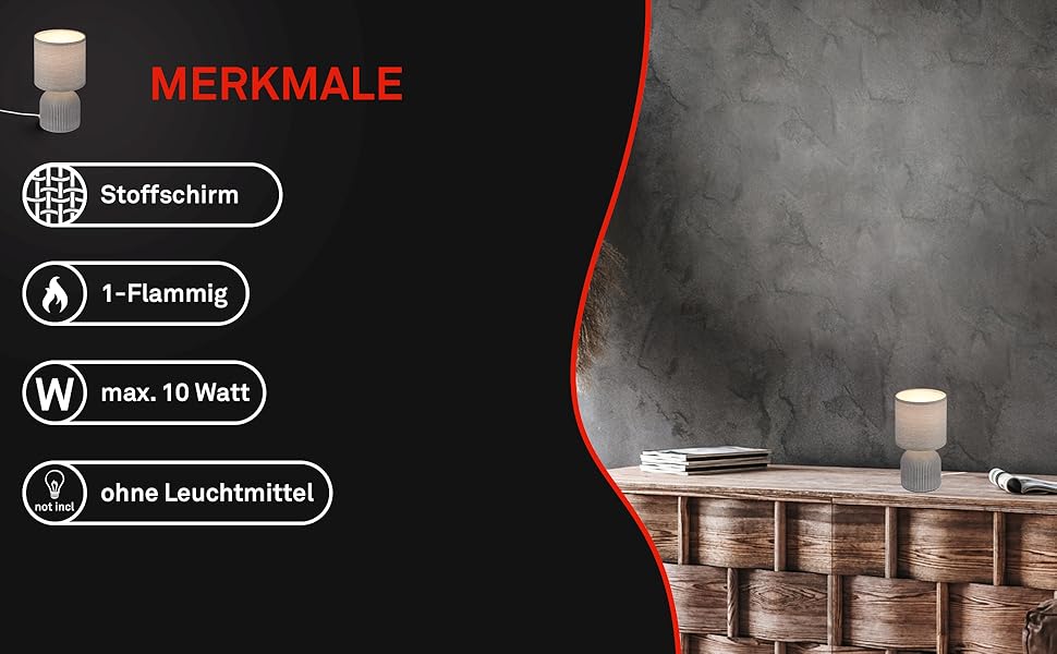 Торшер BRILONER з тканинним абажуром, вимикачем на кабелі, керамічним цоколем, 15x28 см, сірий