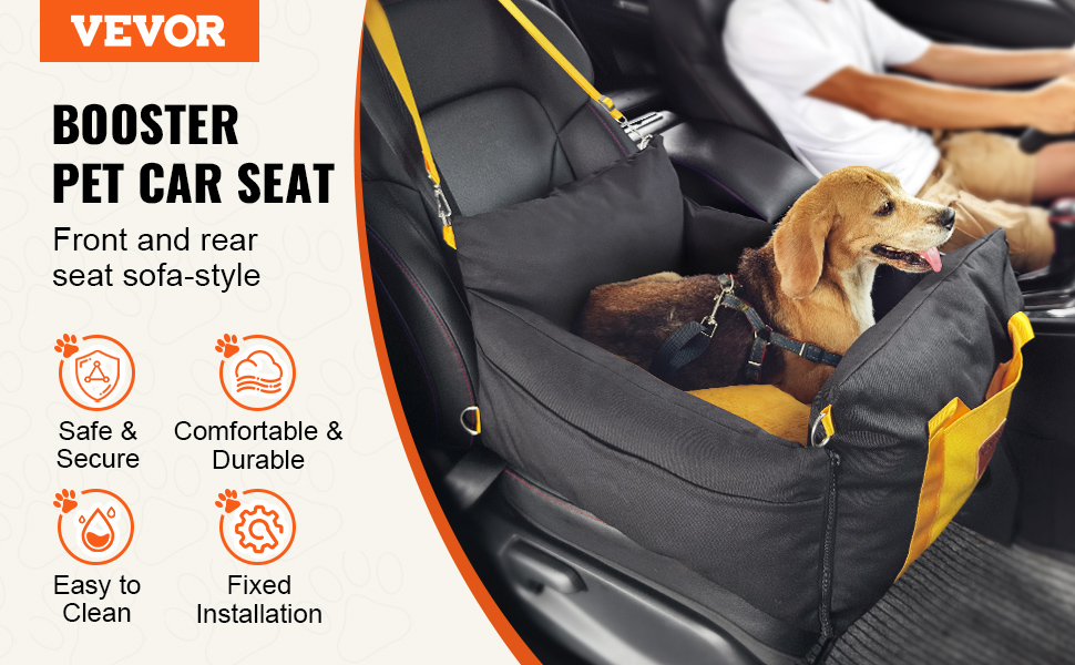 Автокрісло для собак VEVOR, підйомник для собак у машину з кишеню для зберігання, автокрісло для домашніх тварин з прикріпленою страховою лінією, губчаста наповнювач, автоліжко для собак середніх та великих порід до 25 кг (Чорний, S)
