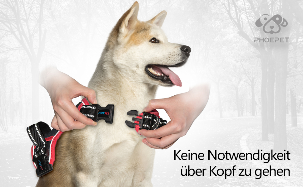 Шлейка для собак PHOEPET без натягу, світловідбиваюча, регульована, з ручкою для тренувань + 2 гачки для повідка + 3 застібки + 4 ковзаючі пряжки (M, Чорний)