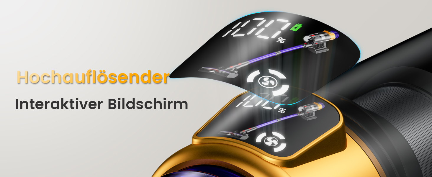 Бездротовий акумуляторний пилосос 45000 Па/550 Вт/70 хв, 1.8 л з OLED-екраном та антизаплутана насадка для підлоги, для твердих поверхонь, килимів, шерсті тварин