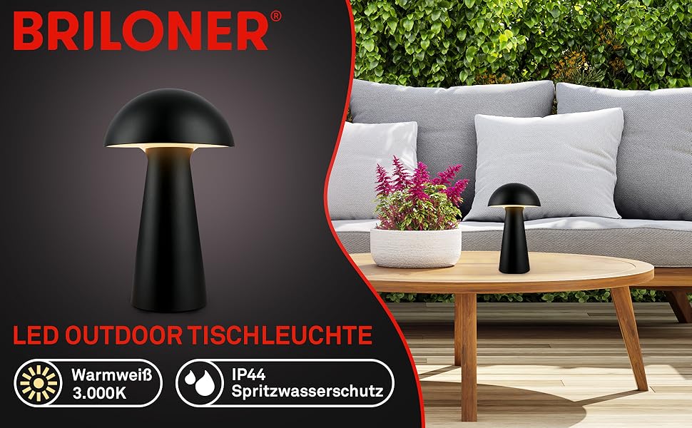 LED-лампа BRILONER настільна бездротова з сенсорним управлінням, диммуванням, теплим білим світлом, 28x16 см (Чорний)