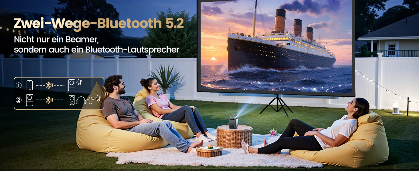 Mini проєктор Beamer 4K з WiFi 6, Dolby Audio та підтримкою Netflix | 1080P Full HD, інтегровані додатки, автоматичне фокусування, вертикальна корекція трапецеїдальних спотворень, короткофокусний, сріблясто-сірий