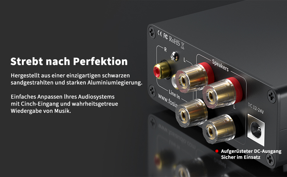 Fosi Audio V1.0B стерео підсилювач 2x50 Вт, 2-канальний міні Hi-Fi класу D, інтегрований TPA3116, з блоком живлення 19 В 4,74 А для динаміків