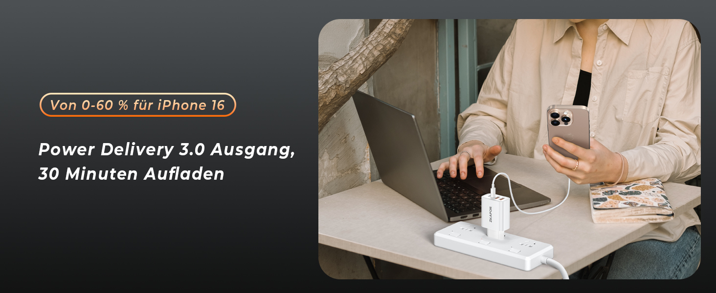 Мережевий адаптер ZKAPOR 40W з 4 USB-портами: швидка зарядка PD+QC для iPhone 16/15/14, Samsung Galaxy, Huawei, iPad