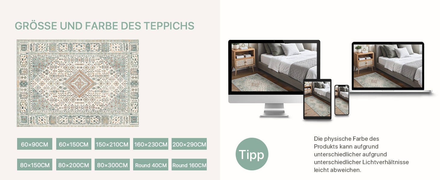 Килим GENIMO Boho Vintage 160x230 см, короткий ворс, антиковзаючі, для вітальні, спальні, їдальні, офісу, салатовий, геометричний, прямокутний