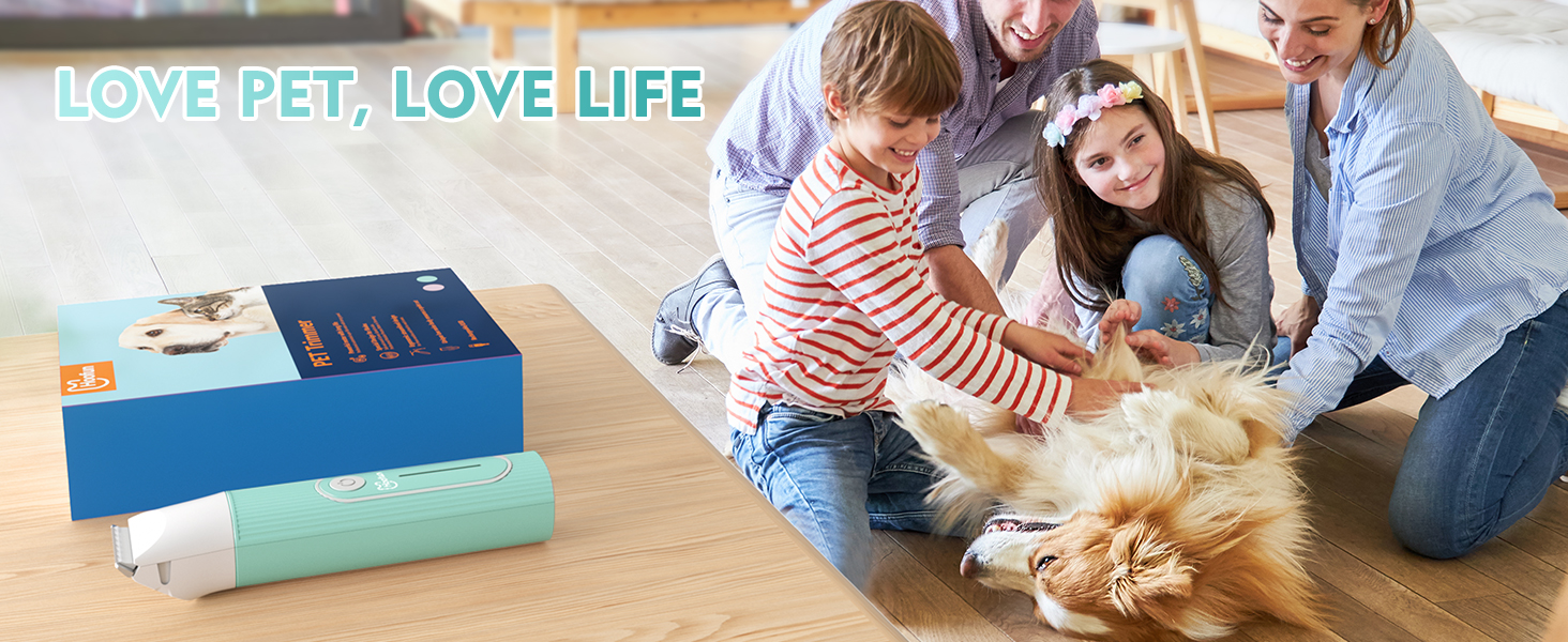 Професійна машинка для стрижки собак та котів Hoofun 4-в-1, IPX7, бездротова, з 4 насадками, для собак, котів, кроликів (біла/блакитна)