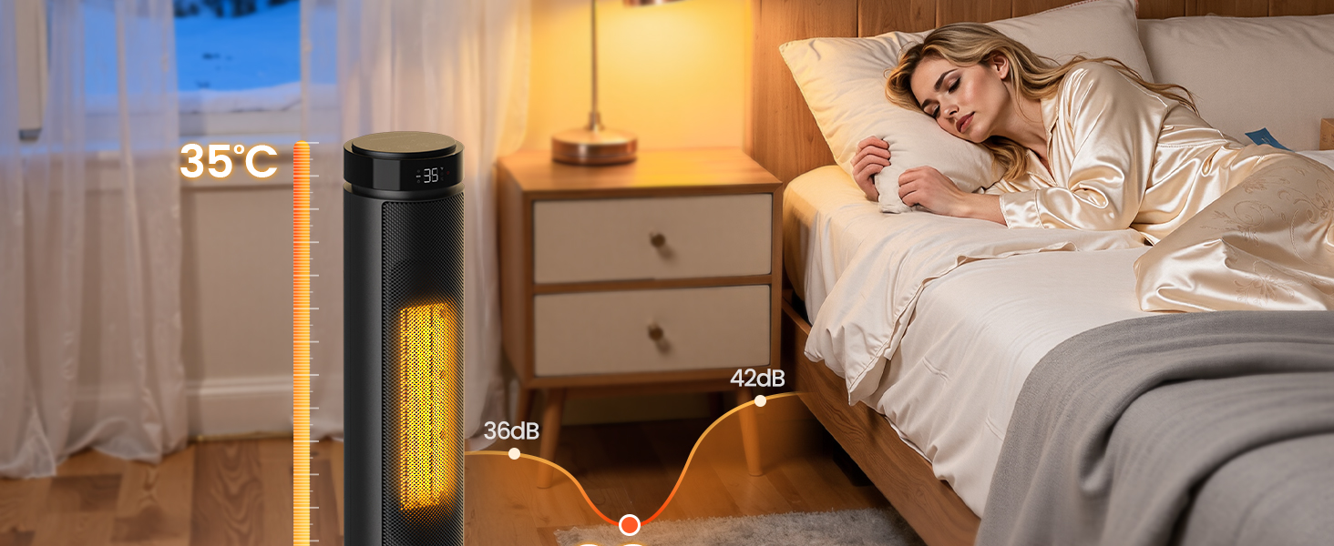 Електричний обігрівач PTC 2000W з керамічним нагрівачем, тихий, з термостатом та пультом керування, ECO режим, 70° осциляція, таймер 12h, захист від перегріву та перекидання, чорний, 1 шт (60 см)