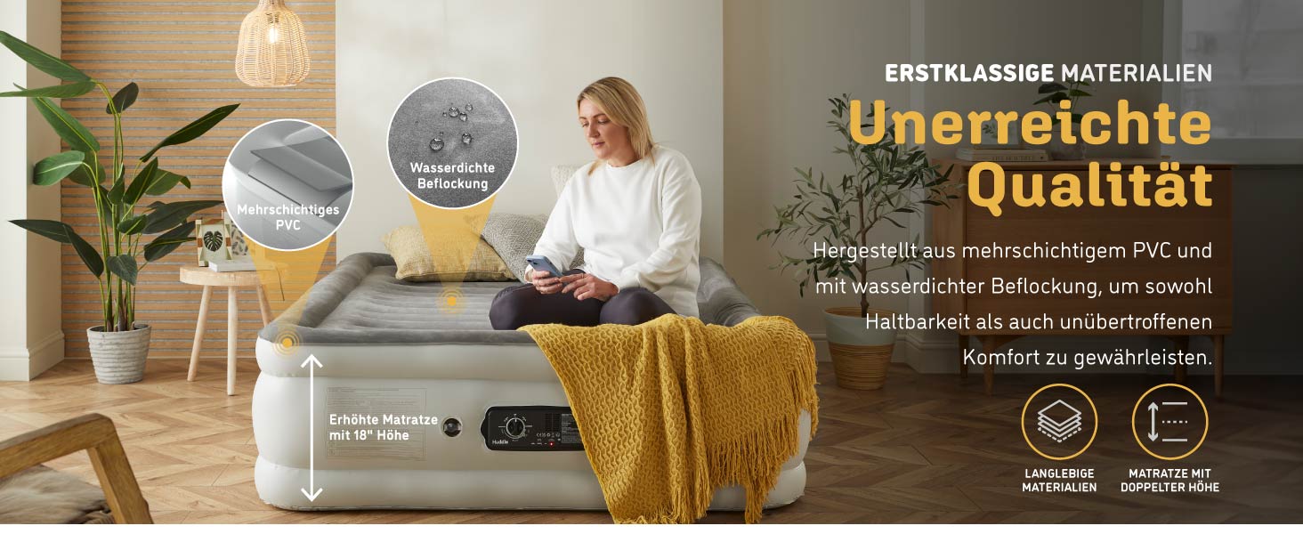 Huddle® Luxury Never Deflate - Надувна Матрац Single з Dual-Pump SlumberGuard™ | З Інтегрованою Помпою | Преміум Якість