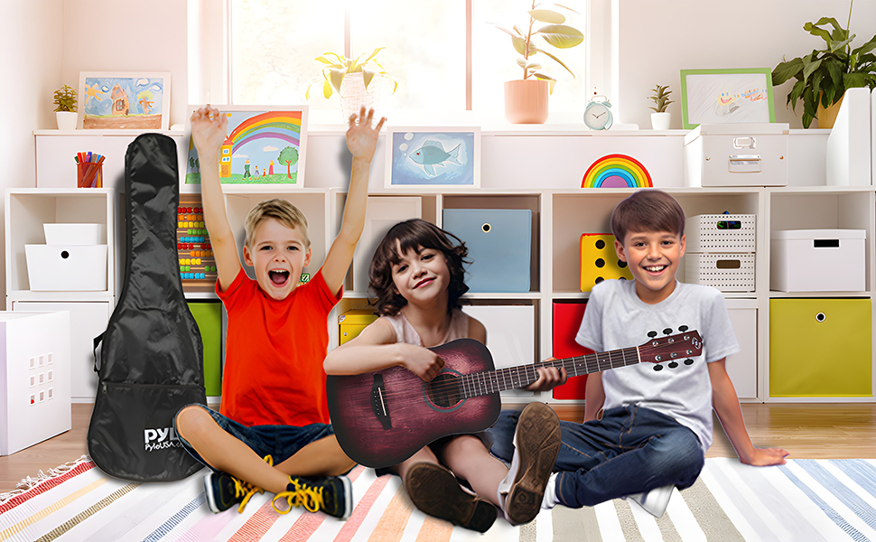 Акустична гітара Pyle – Класична гітара з датчиком, для початківців, дітей та дорослих, розмір 1/2, з тюнером та комплектом Crimson Burst Matt