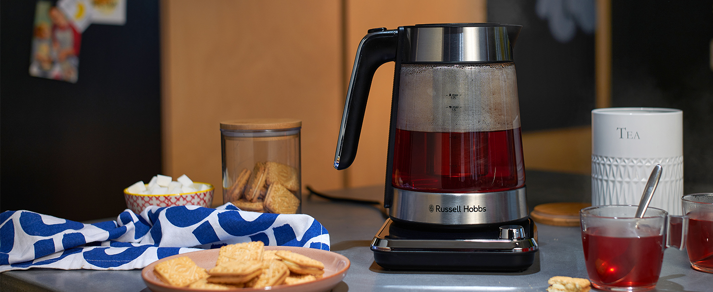 Електричний чайник Russell Hobbs з регулюванням температури та ситом (40-100°C), нержавіюча сталь, 1.7л, 2400W, з функцією підігріву, для дитячого харчування