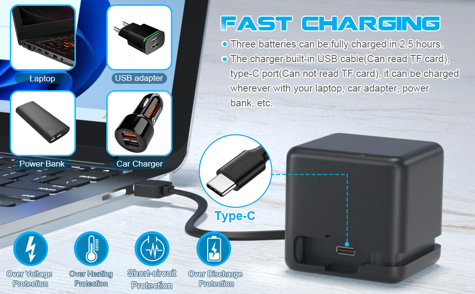 Акумулятор NOPWOK 3x2000mAh для GoPro Hero 9, 10, 11, 12 з зарядним пристроєм та SD-картрідер