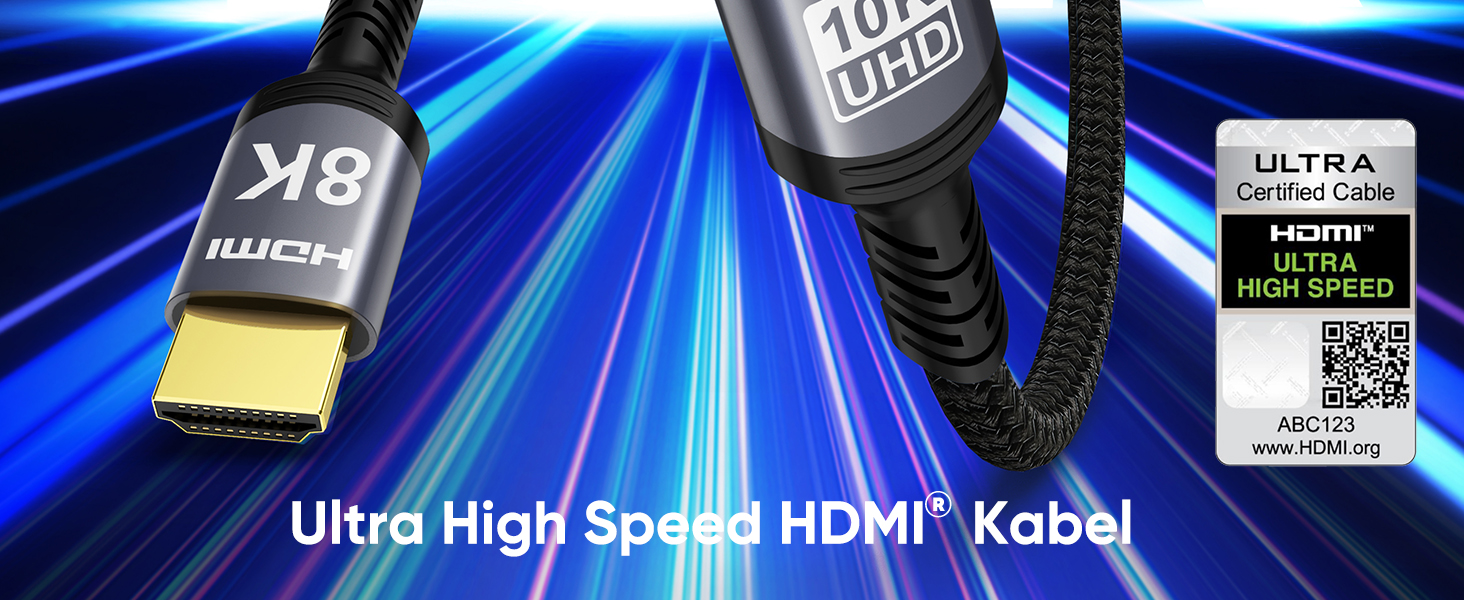HDMI 2.1 кабель Snokco 10K 8K 3 метри, сертифікований, 48Gbps, Ultra High Speed, 4K 240Hz, 8K 60Hz, eARC, HDCP 2.3, DTS:X, HDR10+, для TV, монітора, проектора, Roku, PS5, X-box