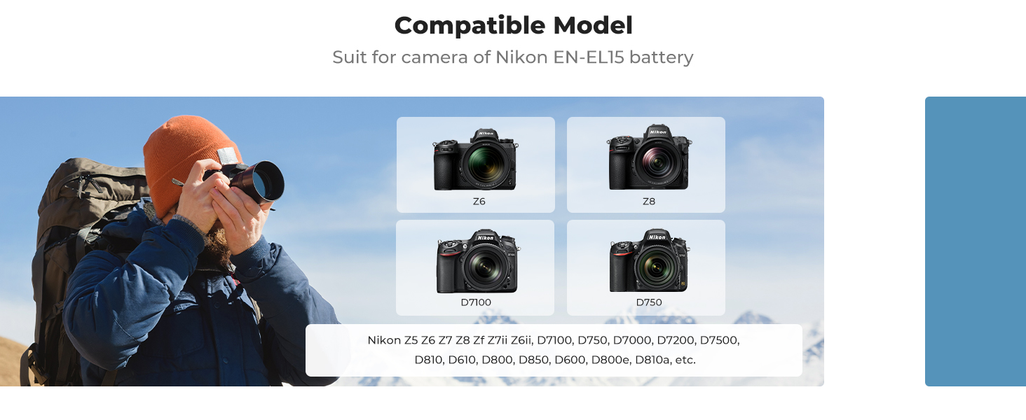 Акумулятор K&F Concept EN-EL15 сумісний з Nikon DSLR D7000/D7100/D7200/D7500/D850/D810/D800/D750/D610/D600/D500 (2 шт., ДUAL USB-зарядний пристрій, 2100mAh)
