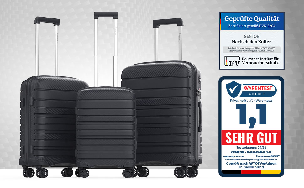 Чемодан GENTOR великий на колесах 64x44x24 см – Легкий валіз з жорстким корпусом та TSA-замком – Чемодан з жорсткою обшивкою L для подорожей та відпочинку – Чорний L Чорний