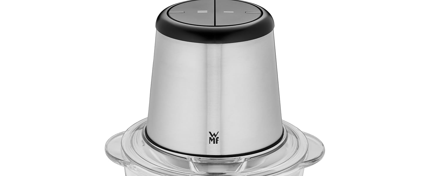 Електричний подрібнювач WMF Kult X – міні-подрібнювач, блендер для овочів, зелені та горіхів, 1л, скло, нержавіюча сталь, компактний, миється в посудомийній машині