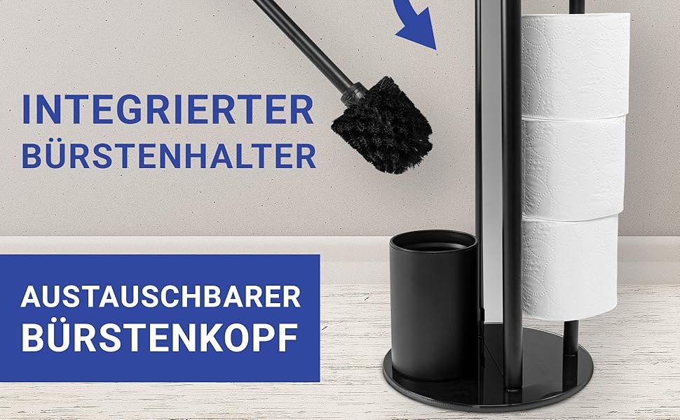 Набір для туалету WENKO Ravina 3-в-1 з тримачем туалетного паперу та щіткою, нержавіюча сталь, чорний, Ø 20 x 70 см