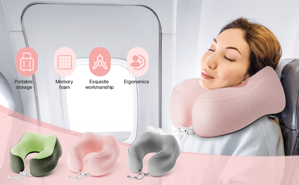 Подушка для шиї у подорожах, Memory Foam, ергономічна підтримка шиї | Подушка для шиї, подушка-ролик | Для подорожей, офісу, літака та дому, зелена