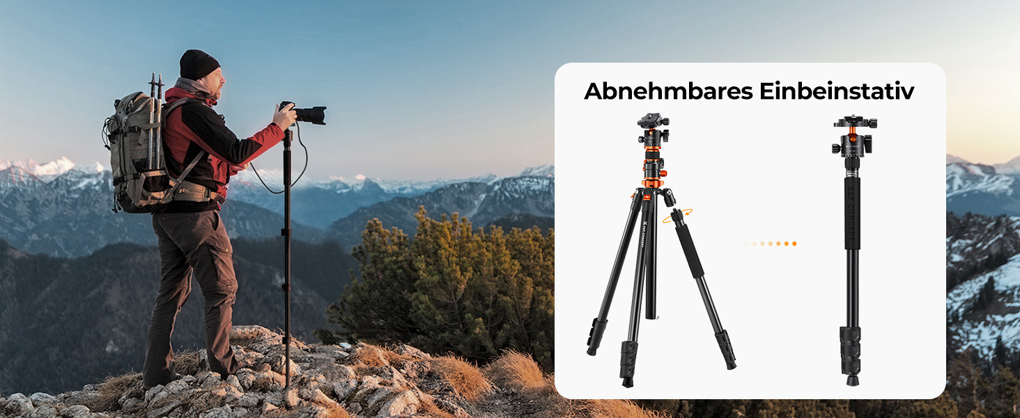 Штатив K&F Concept T254A7+BH-28L для камери, 230 см, з кульковою головкою, 10 кг, для зовнішньої та внутрішньої зйомки