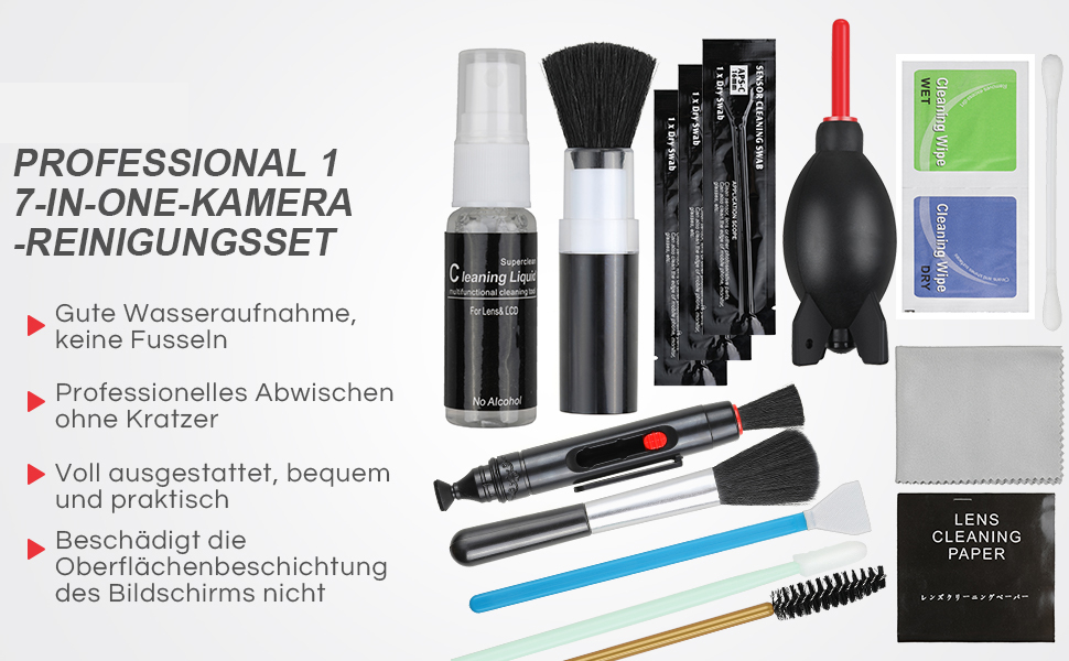 Набір для чищення камери: 17 шт. (об'єктиви, фільтри, смартфони)