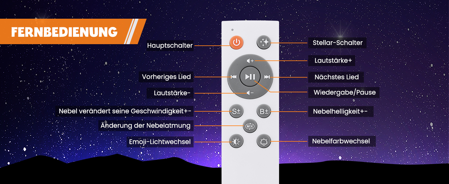 LED проектор зоряного неба з музикою, астронавт-бейсболіст, нічник з дистанційним керуванням для спальні, діти та дорослі, помаранчевий