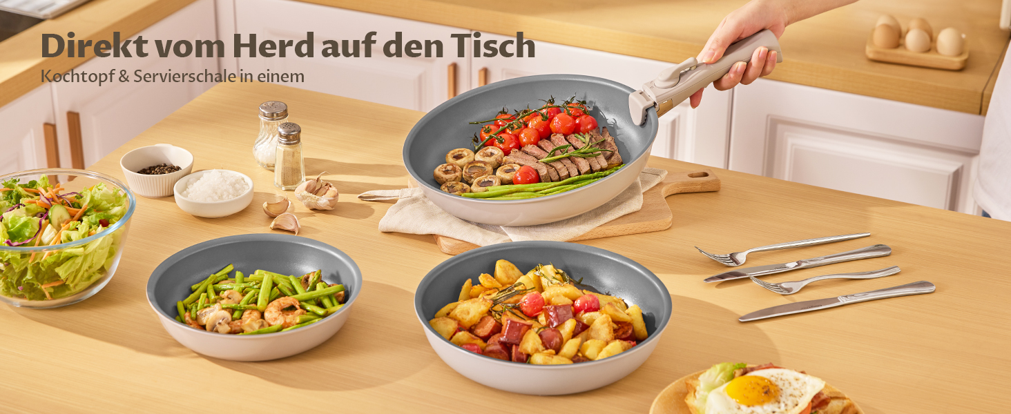 Набір сковорідок Induktion 4 шт. з термоіндикатором, антипригарне покриття, сумісний з усіма плитами, для кухні та кемпінгу