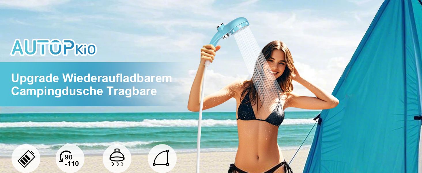 Портативна душова кабіна для кемпінгу AUTOPkio з акумулятором 4500mAh, водонепроникна IPX7, з дисплеєм, для відпочинку на природі, подорожей, миття автомобіля та тварин (блакитна)