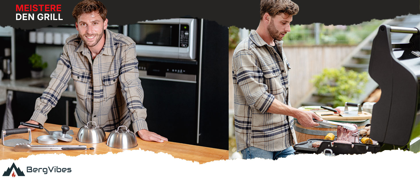 Набір для приготування Smash Burger від BERGVIBES (6 предметів) з нержавіючої сталі: прес, ложки, прес для планки, лопатка, щипці, спресер