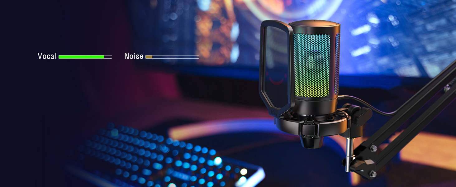 Мікрофон FIFINE для геймінгу та запису: USB-мікрофон з кріпленням для ПК, Mac, PS4, PS5 (чорний)