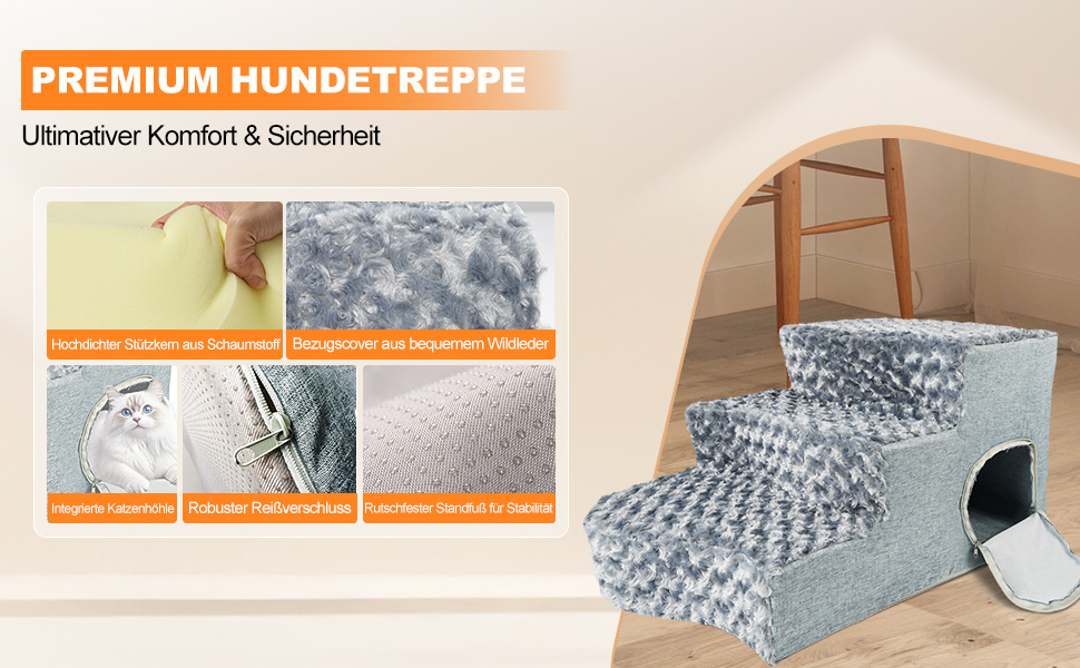 Сходинки для собак 3-ступеневі з будиночком для котів та пандусом для собак. Неслизькі сходи з високощільну піну для маленьких/середніх собак, легко чистяться