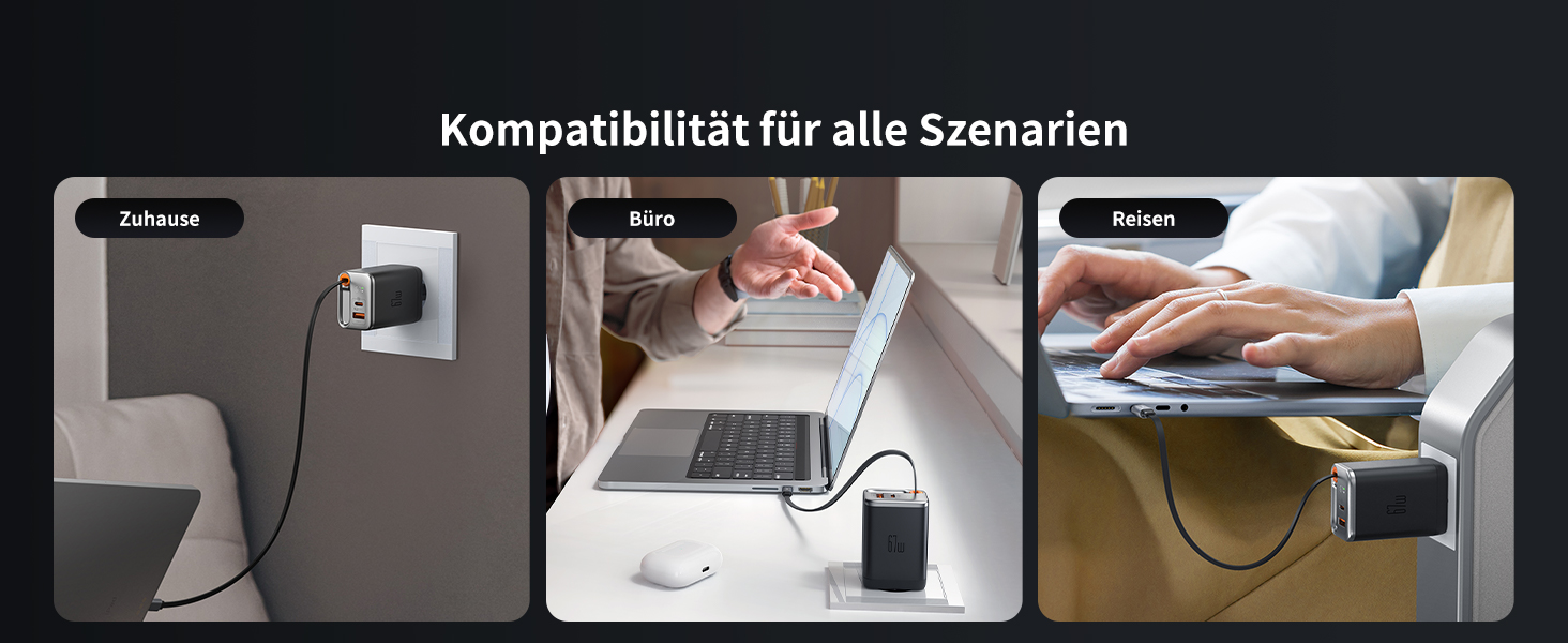 Мсдодо зарядний пристрій USB-C 67W з висувним кабелем, мережевий адаптер, швидка зарядка GaN, 3 порти, LED дисплей, чорний