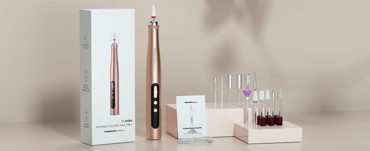TOUCHBeauty Електрична пилка для нігтів: набір бездротовий, фрезер для манікюру та педикюру з LCD-дисплеєм, 5 швидкостей, тихий, пилозахисний, USB-зарядка (гель, акрил)