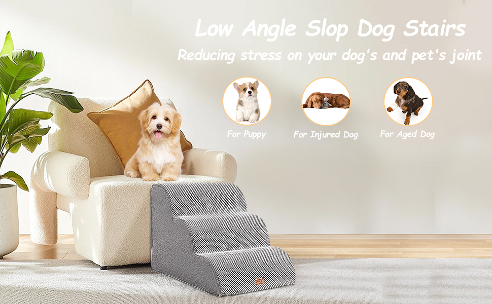 Сходинки для собак 3 сходинки, антиковзкі, сірого кольору. Підходять для маленьких собак, знімний та миючий чохол, 41 см заввишки